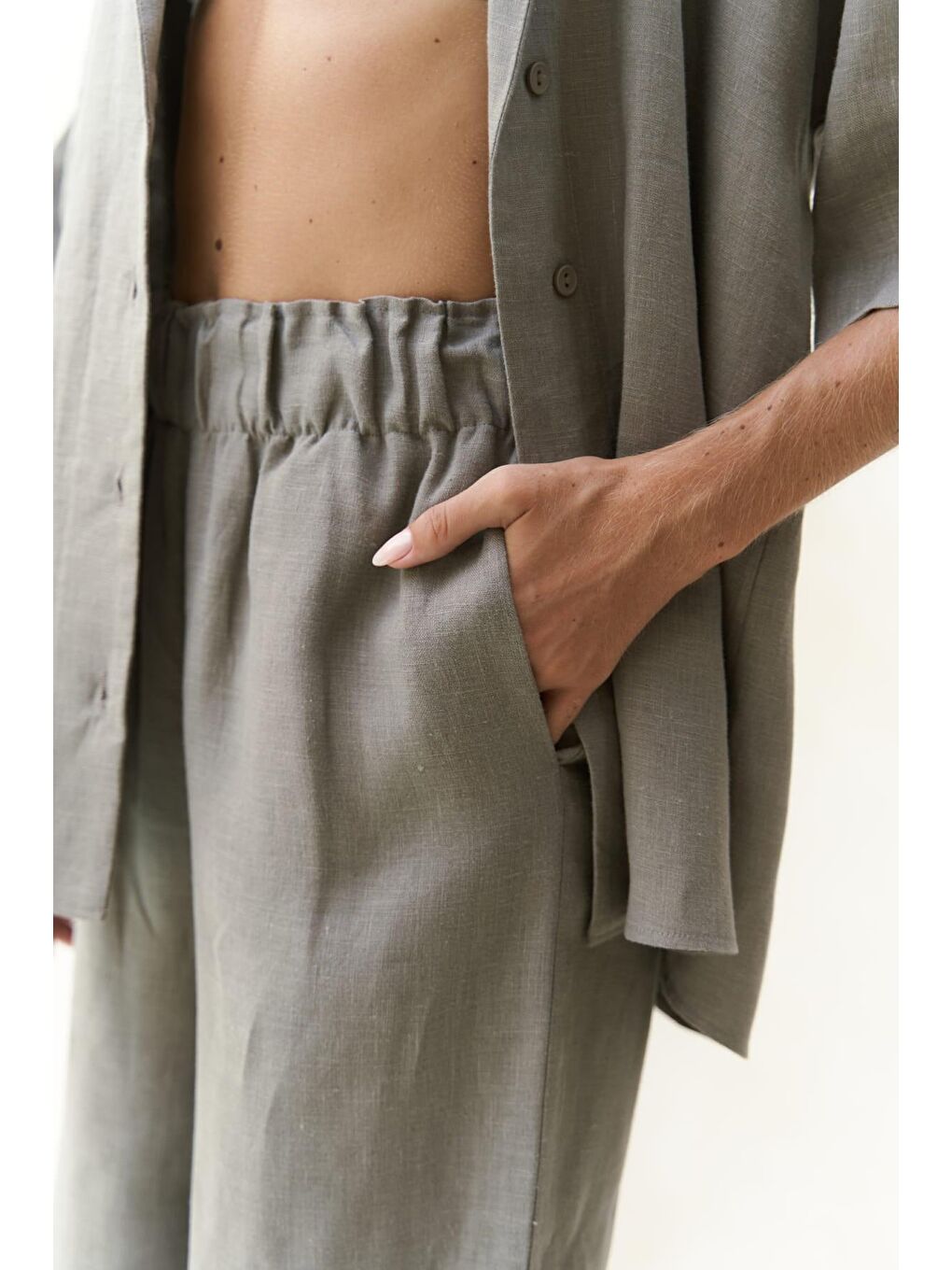 Gri 2821 - Baron Füme Keten Gömlek Pantolon Takım-3