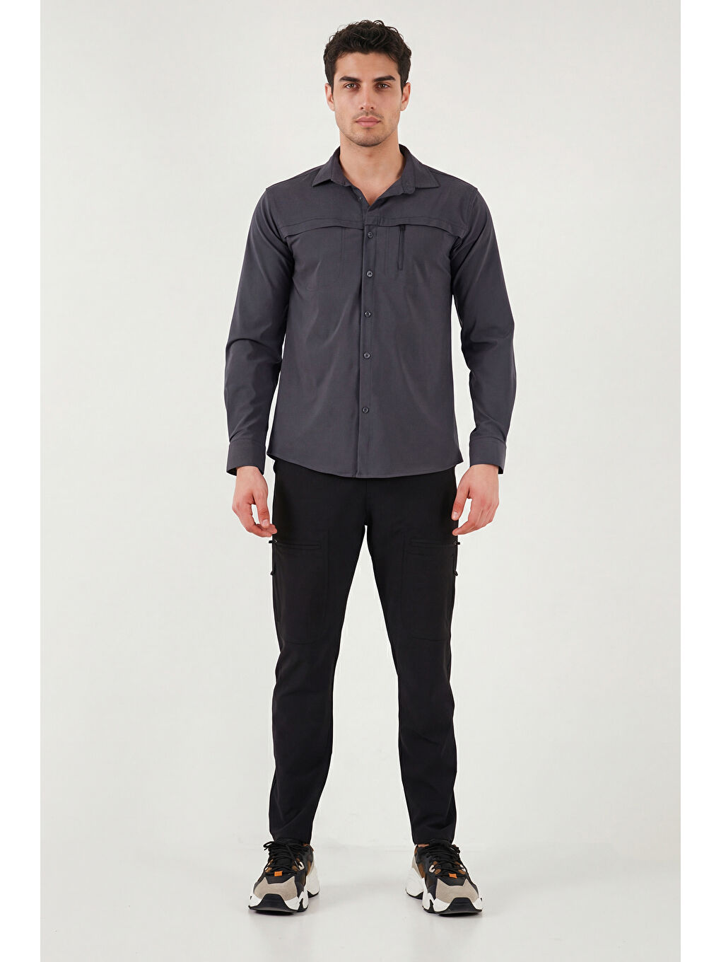 Siyah Normal Kalıp Kargo Cepli Lastikli Bel Trekking ve Kurye Pantolon 693710-2