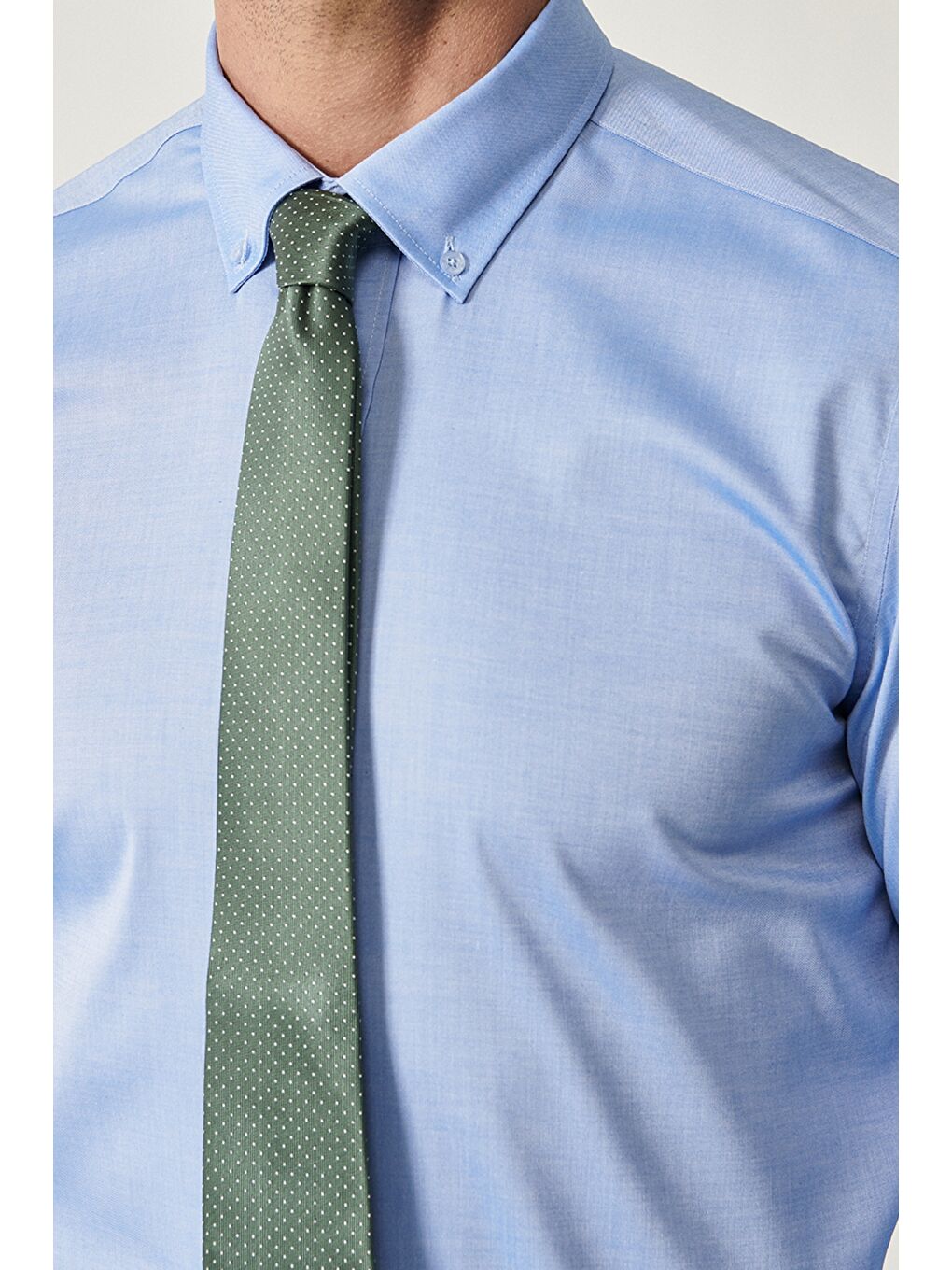 Erkek Mavi Mavi Ütü Gerektirmeyen Non-Iron Tailored Slim Fit Gömlek-3