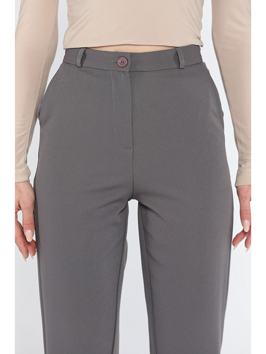 Gri Kadın Kumaş Pantolon-3