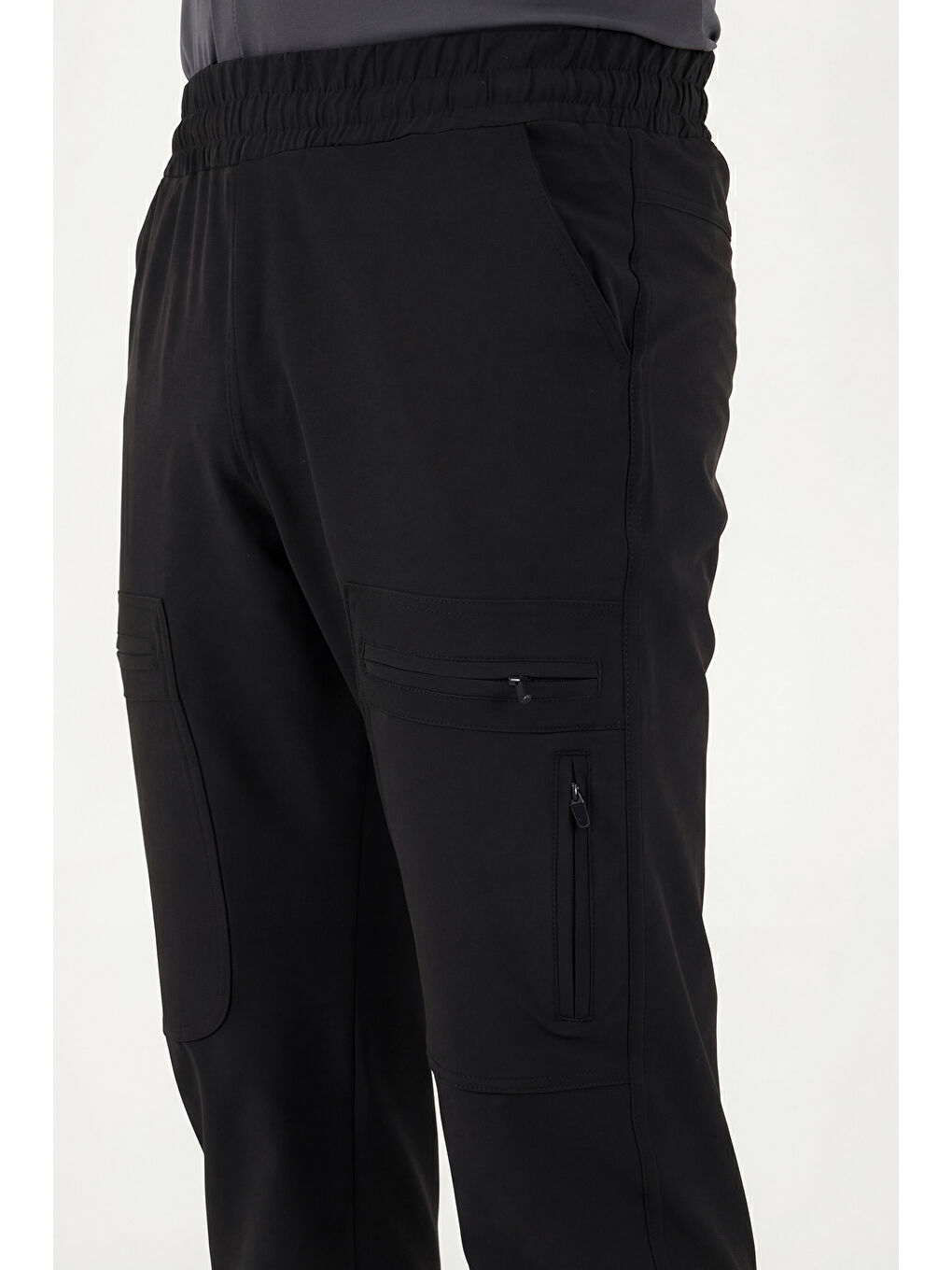 Siyah Normal Kalıp Kargo Cepli Lastikli Bel Trekking ve Kurye Pantolon 693710-5