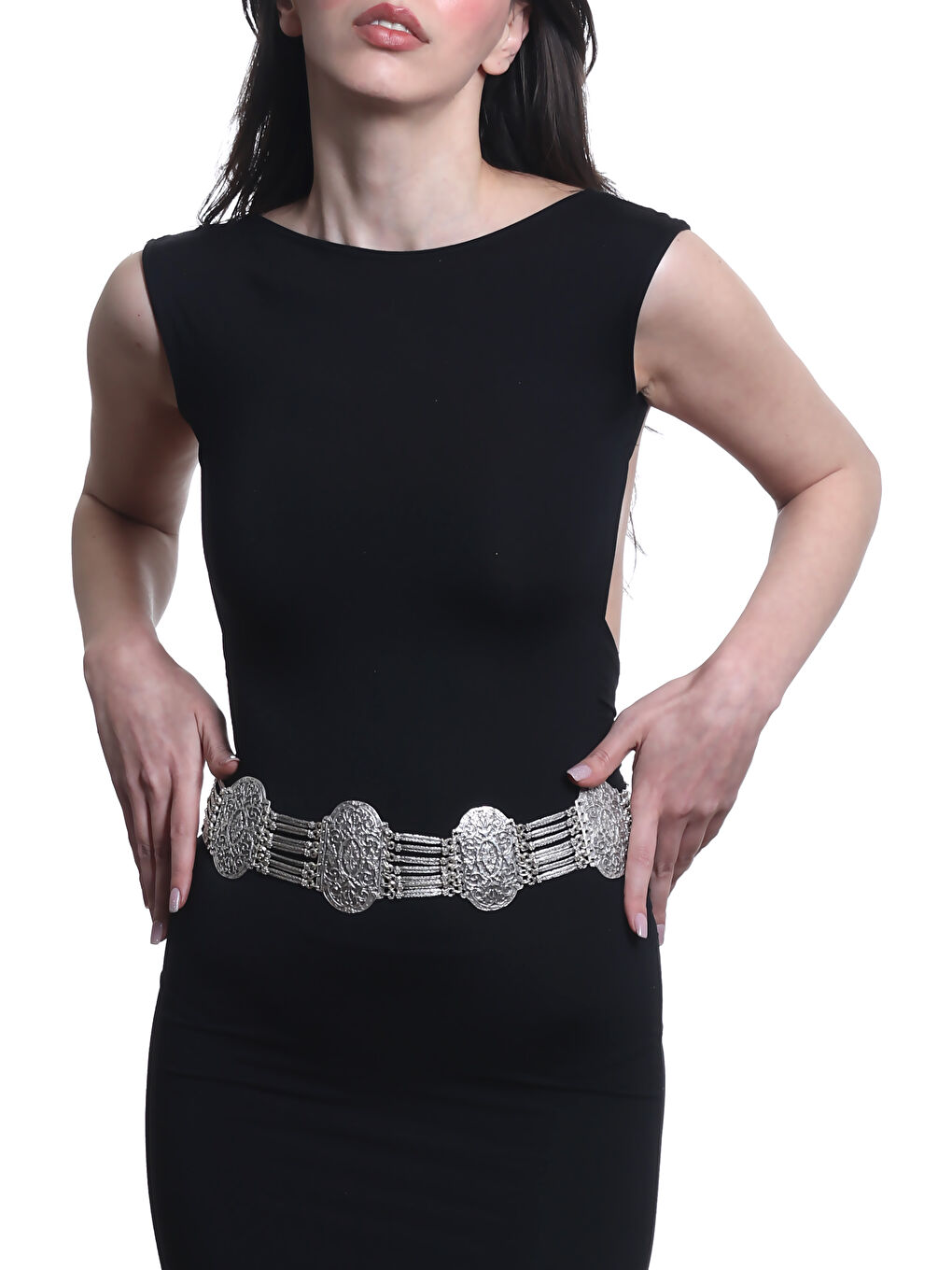 Gri Kadın Antik Gümüş Kaplama Etnik Motifli Tasarım Bohem Kemer-2