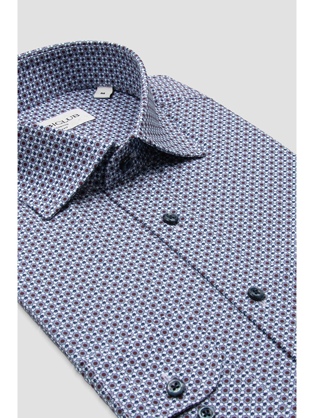Oscar Poplin Pamuklu Slim Fit Bordo Klasik Yaka Erkek Desenli Gömlek-3