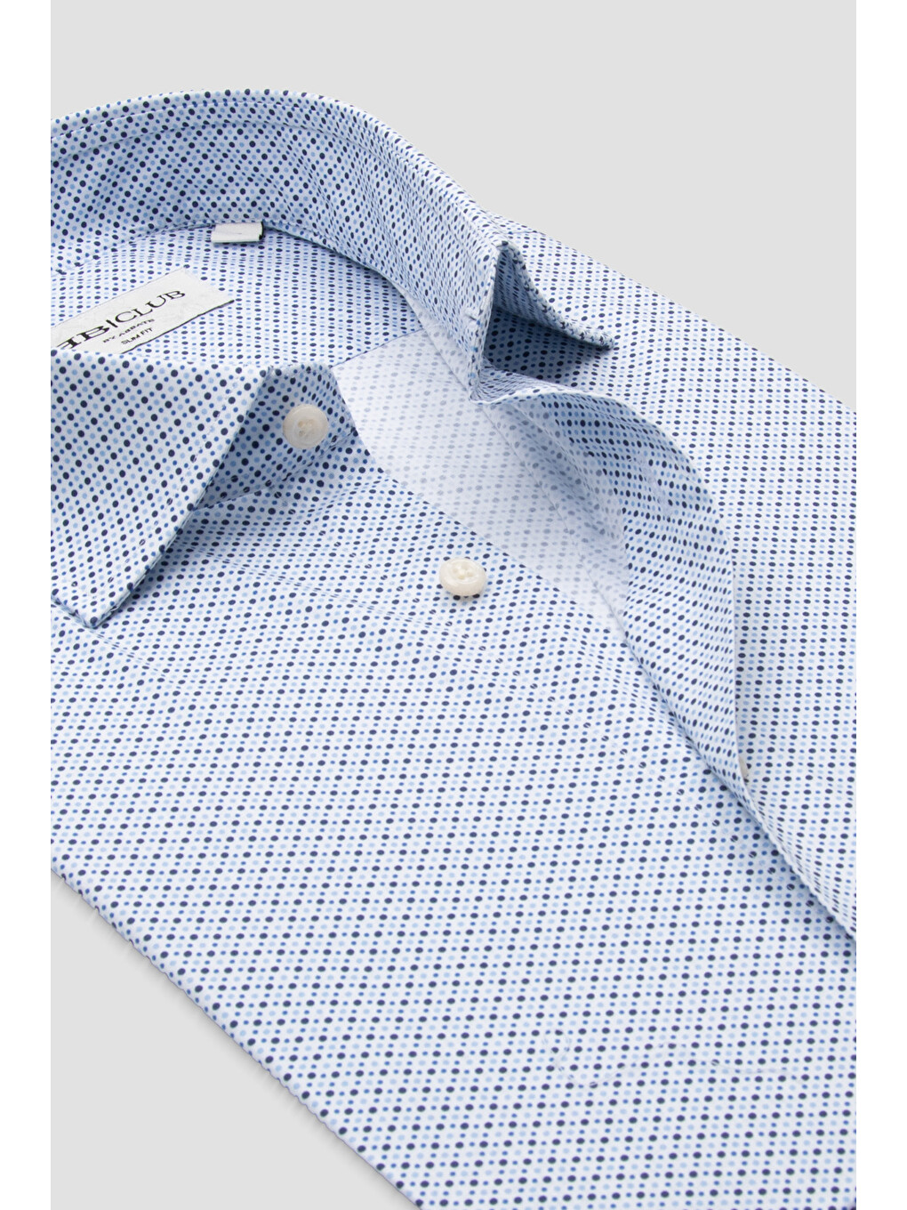 Oscar Poplin Stretch Pamuk Karışımlı Slim Fit Mavi Klasik Yaka Erkek Baskılı Gömlek-1