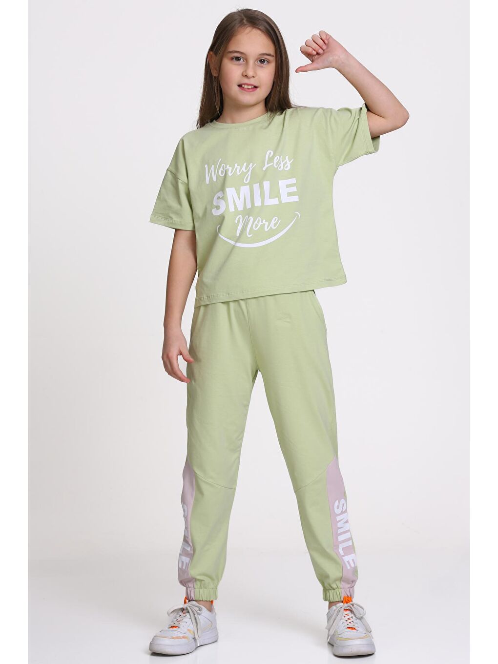 Yeşil Wory Less Smile More Baskılı 5-9 Yaş Takım - 2442-5