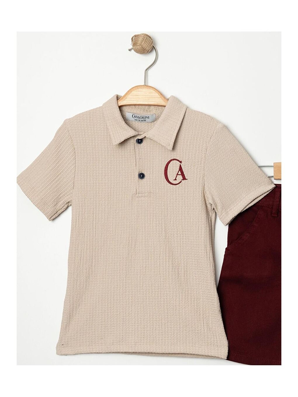 Ekru Tarz Lakos Yaprak Desenli Belden Ayarlanabilir Kısa Kollu Şortlu 2'li Takım Çocuk ve Bebek Giyi-3