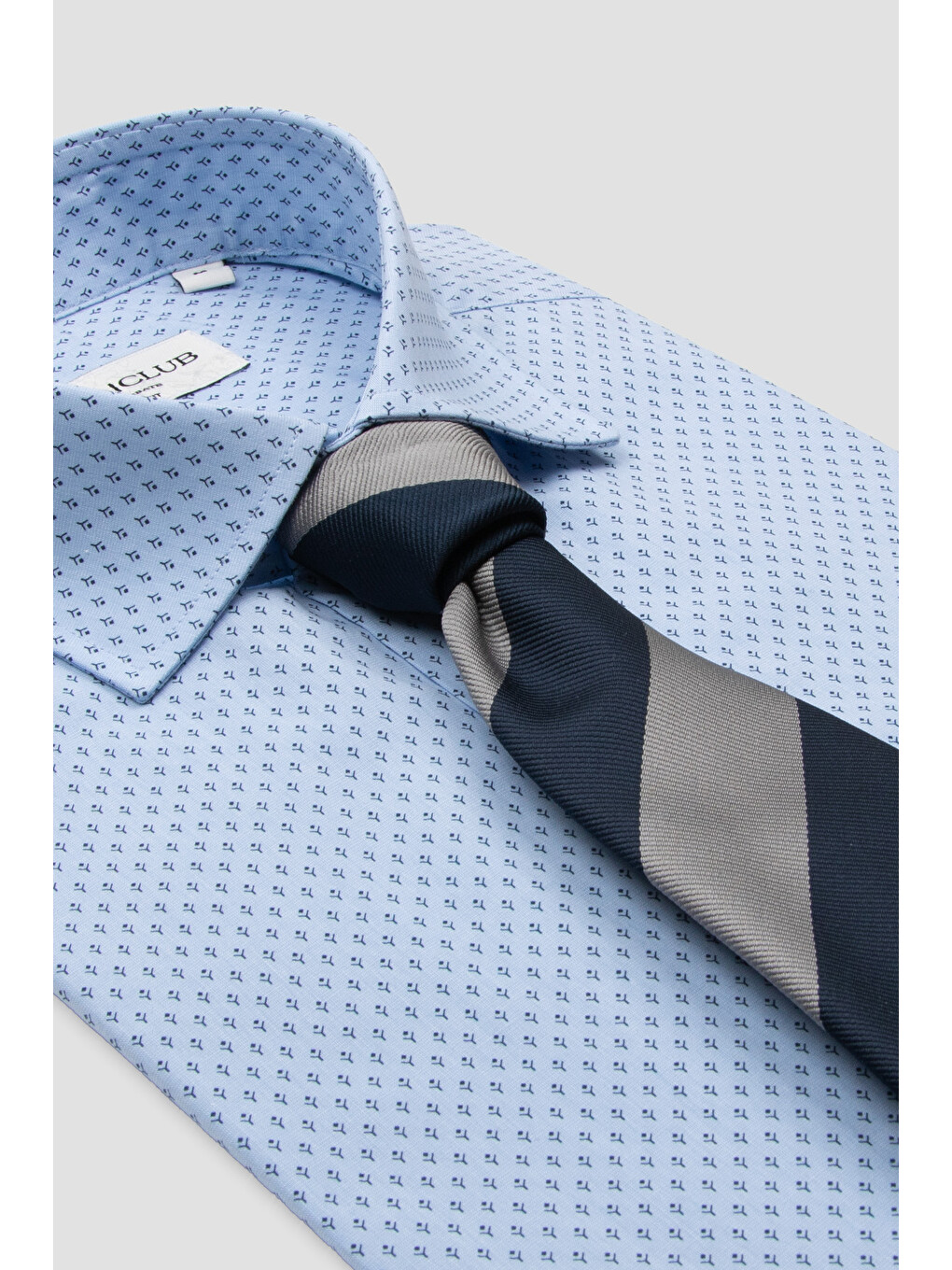 Oscar Poplin Pamuklu Slim Fit Açık Mavi Klasik Yaka Erkek Baskılı Gömlek-2