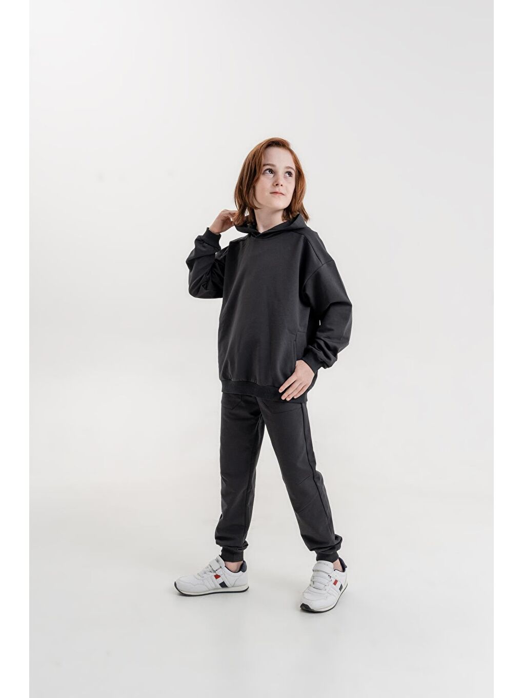 Mışıl Kids Gri Basic Kapüşonlu Sweatshirt Eşofman Takımı