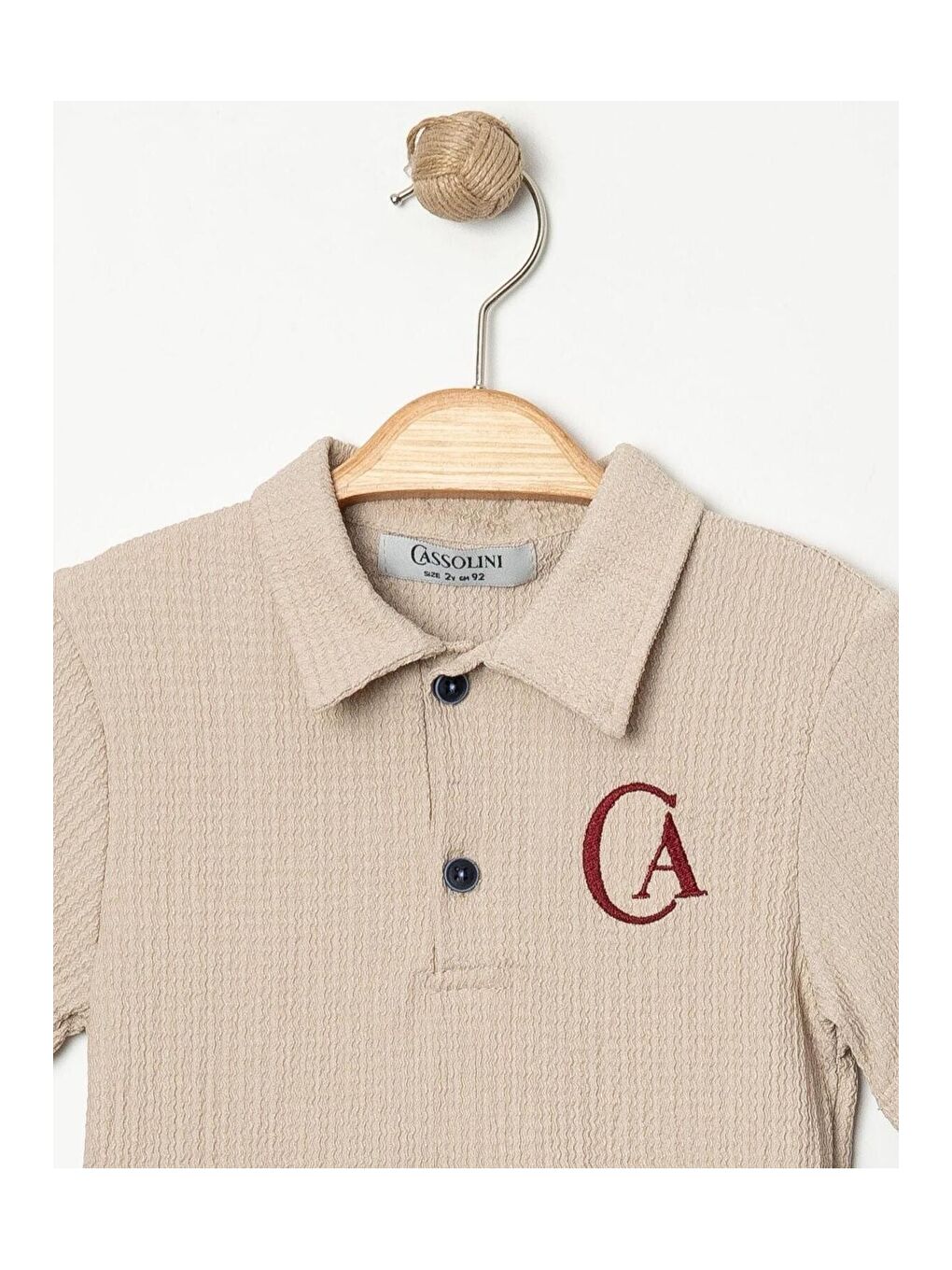 Ekru Tarz Lakos Yaprak Desenli Belden Ayarlanabilir Kısa Kollu Şortlu 2'li Takım Çocuk ve Bebek Giyi-4