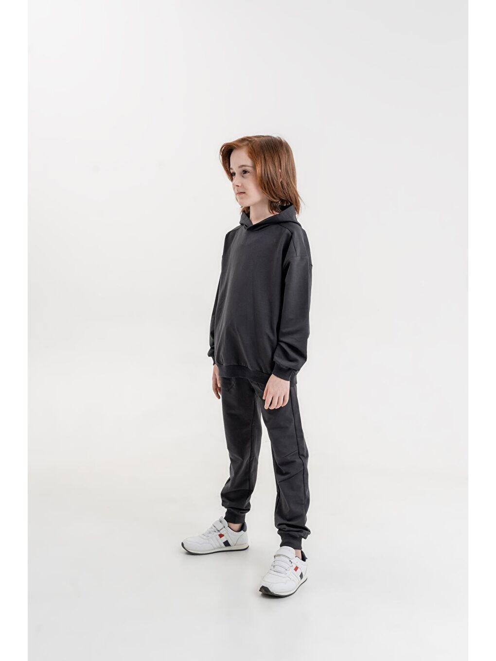 Mışıl Kids Gri Basic Kapüşonlu Sweatshirt Eşofman Takımı - 1