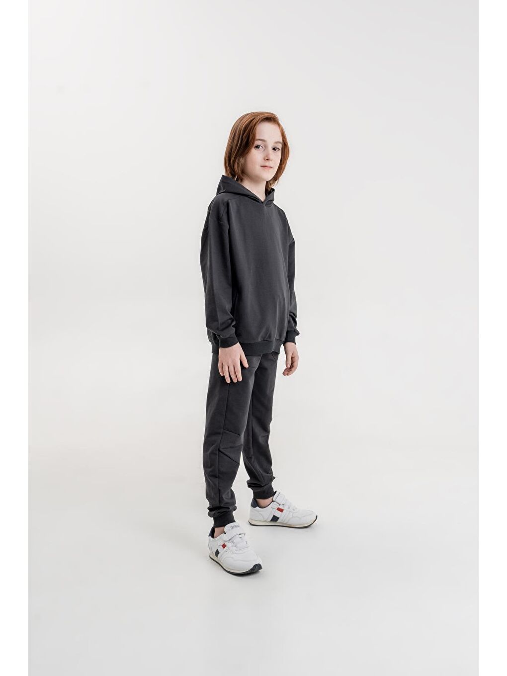 Mışıl Kids Gri Basic Kapüşonlu Sweatshirt Eşofman Takımı - 2