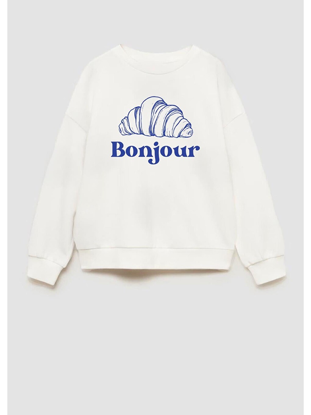 Ekru Kız Çocuk 3 İplik Kumaş Kruvasan Baskılı Sweatshirt