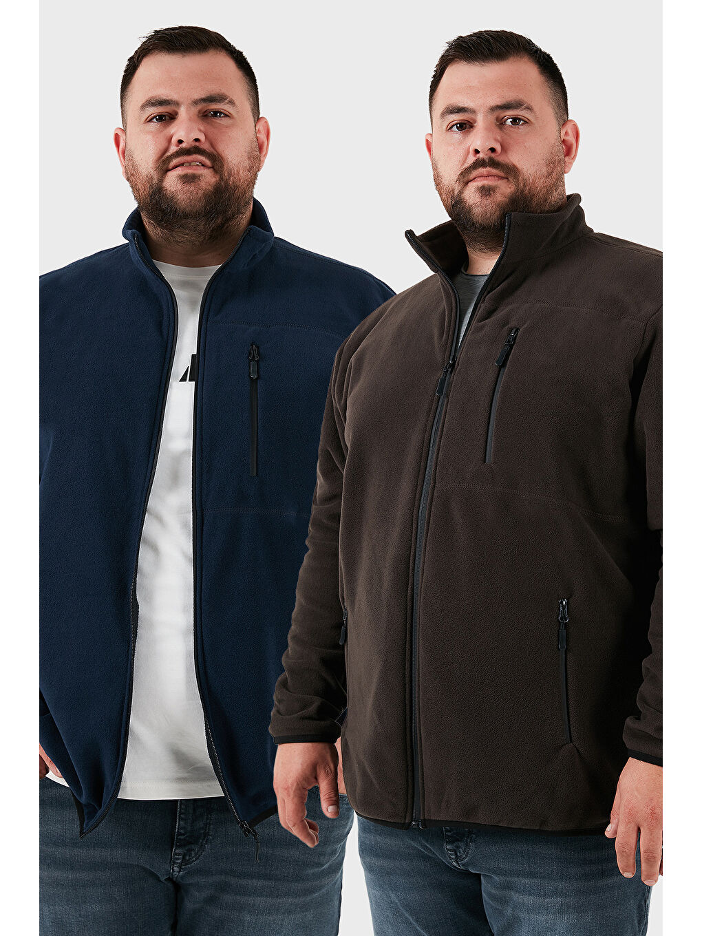 Antrasit Regular Fit Dik Yaka Fermuarlı Büyük Beden 2'li Paket Polar Hırka 5906028BS2