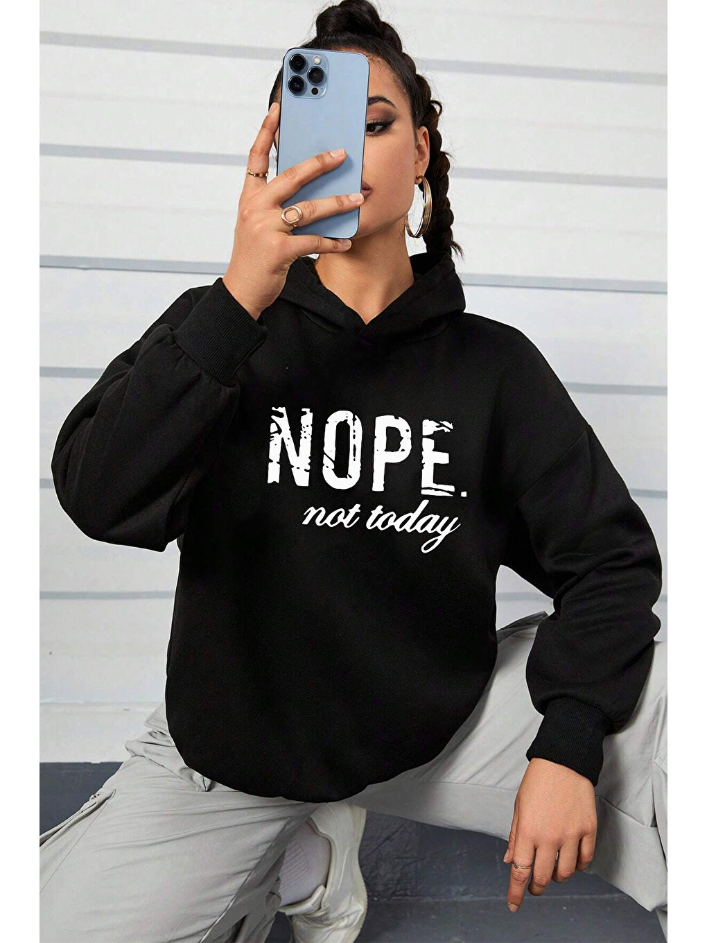 uyguntarz Açık Antrasit Unisex Nope Baskılı Sweatshirt