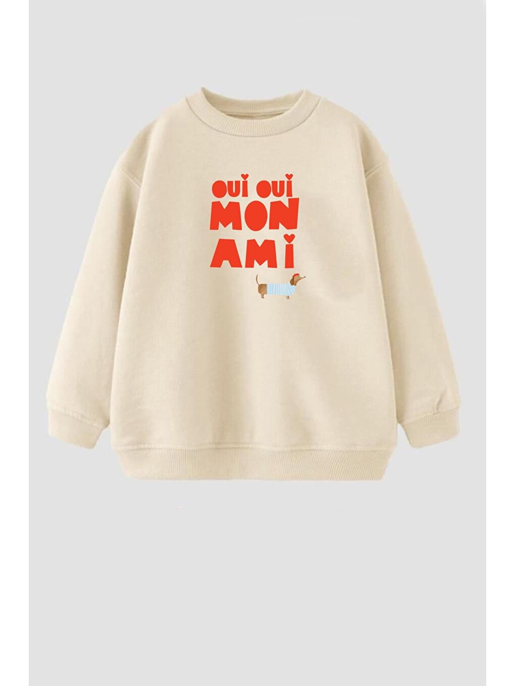 Bej Kız Çocuk Baskılı 3 İplik Kumaş Pamuklu Sweatshirt