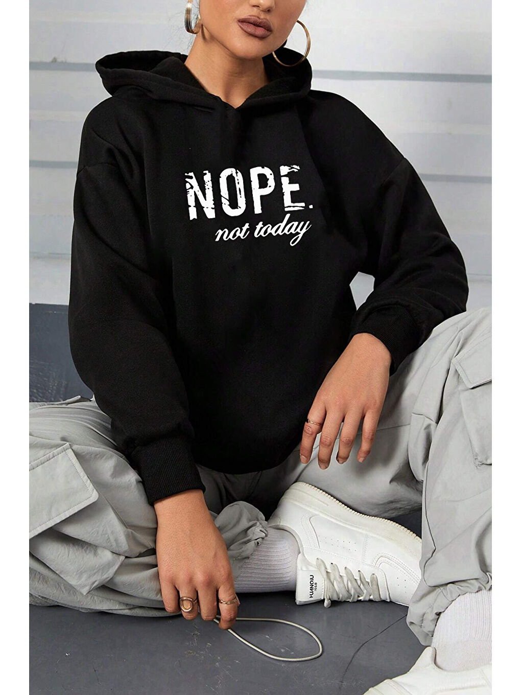 uyguntarz Açık Antrasit Unisex Nope Baskılı Sweatshirt - 1