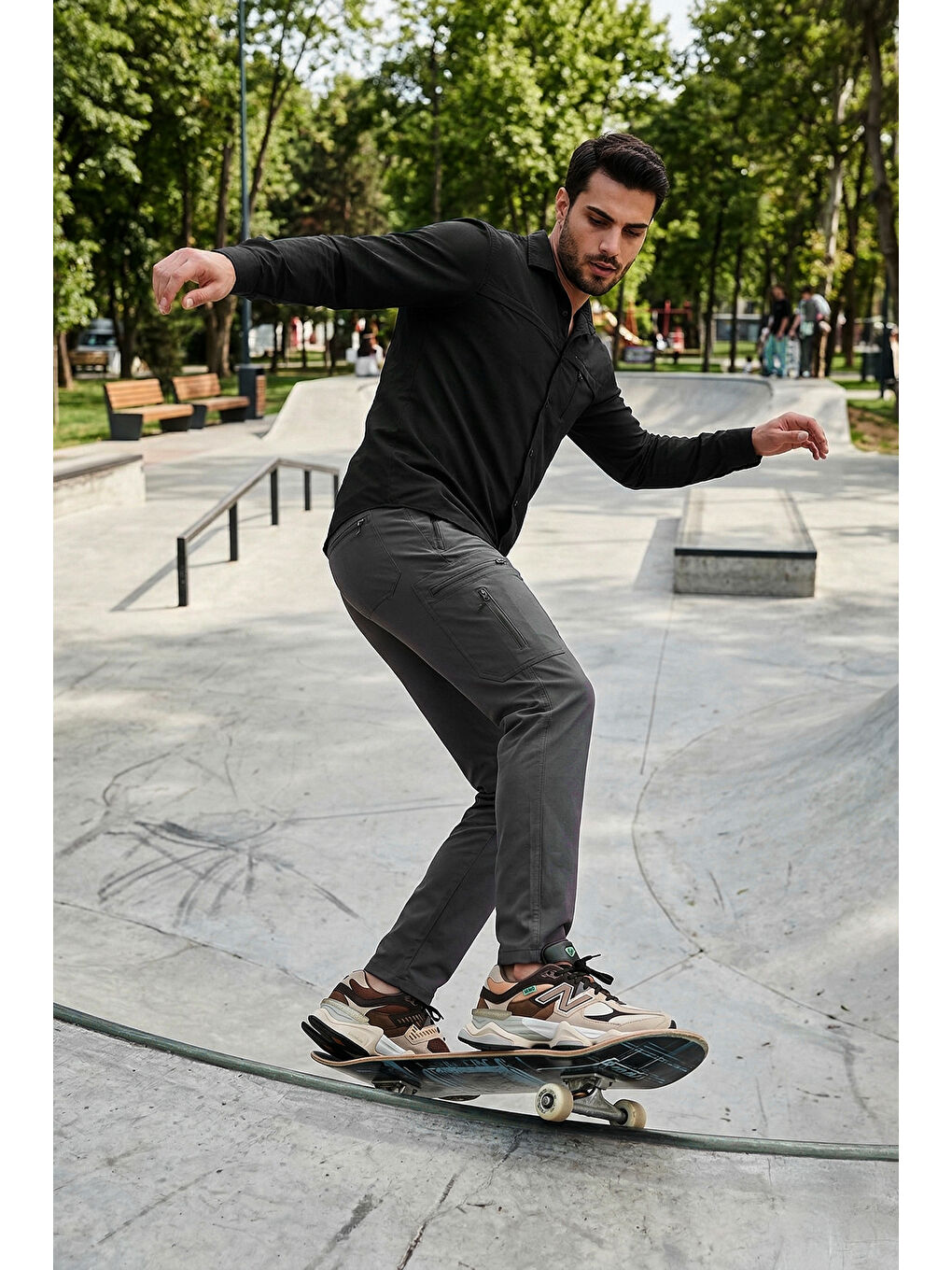 Gri Normal Kalıp Kargo Cepli Lastikli Bel Trekking ve Kurye Pantolon 693710-1