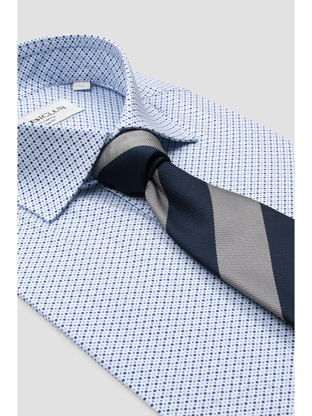Oscar Poplin Stretch Pamuk Karışımlı Slim Fit Mavi Klasik Yaka Erkek Baskılı Gömlek-2