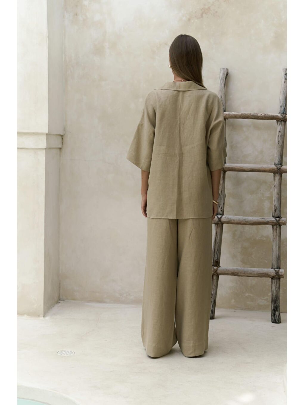 Baron Haki Keten Gömlek Pantolon Takım-2