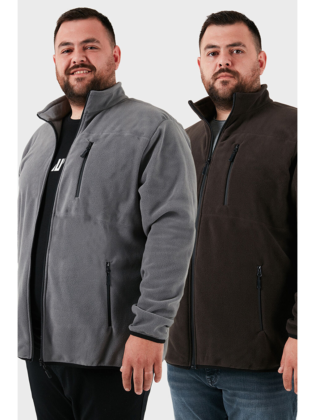 Antrasit Regular Fit Dik Yaka Fermuarlı Büyük Beden 2'li Paket Polar Hırka 5906028BS2