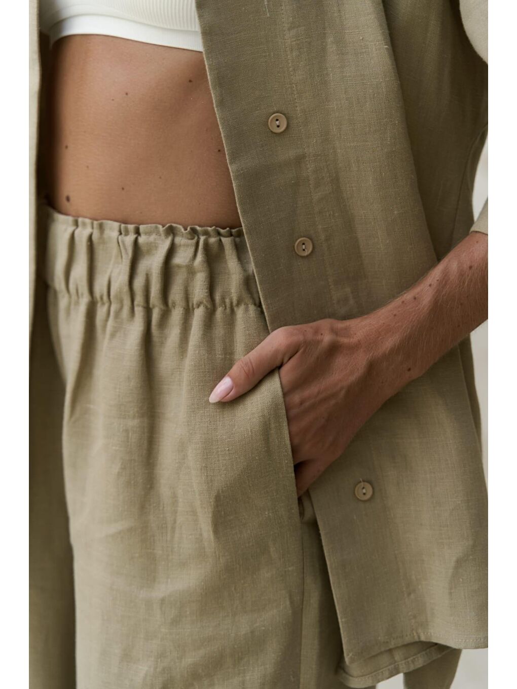 Baron Haki Keten Gömlek Pantolon Takım-3