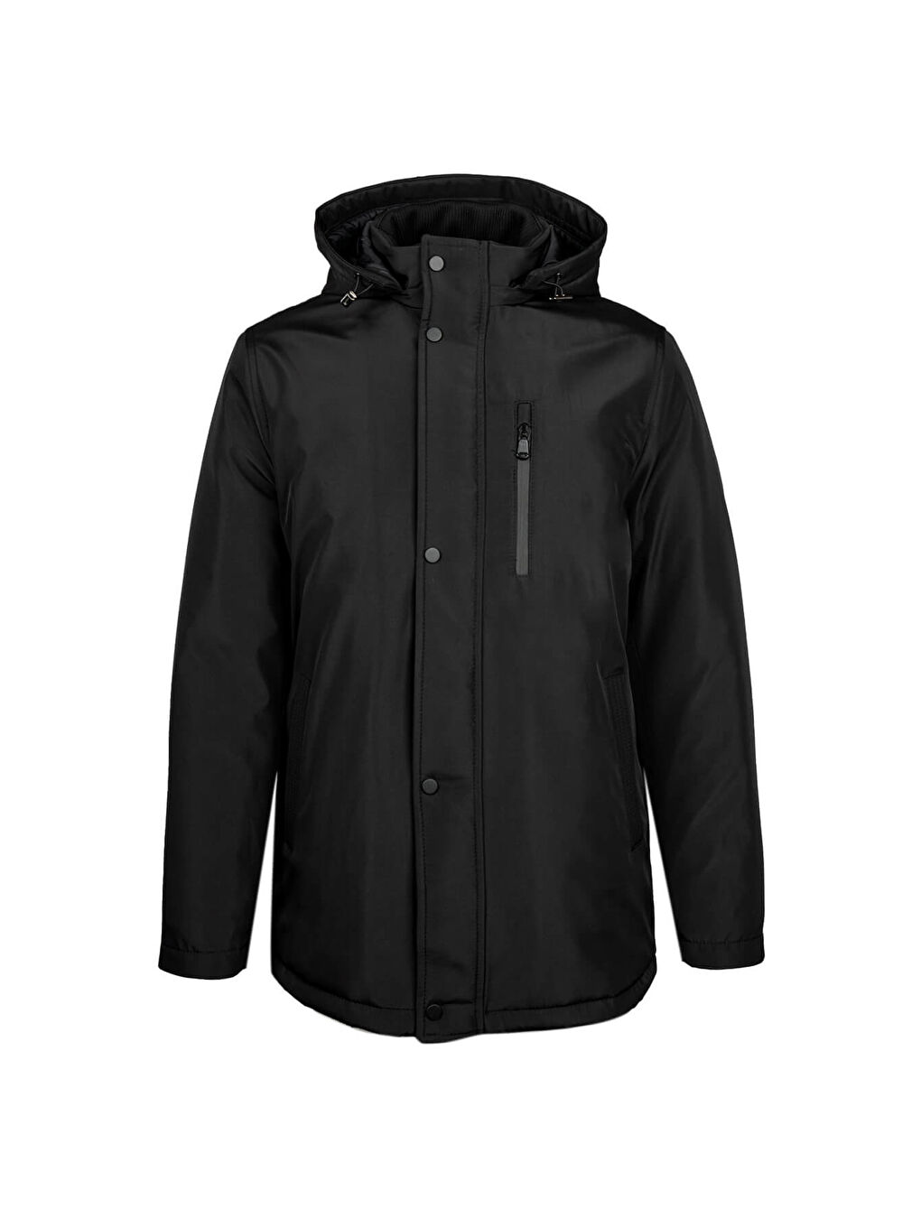 Siyah Regular Fit Hakim Yaka Kapüşonlu Kaban