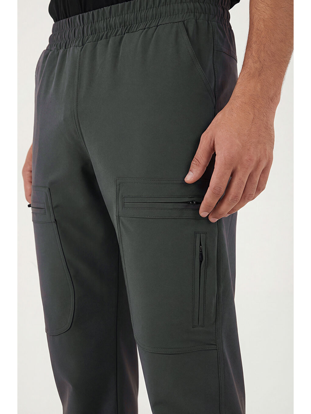 Gri Normal Kalıp Kargo Cepli Lastikli Bel Trekking ve Kurye Pantolon 693710-5