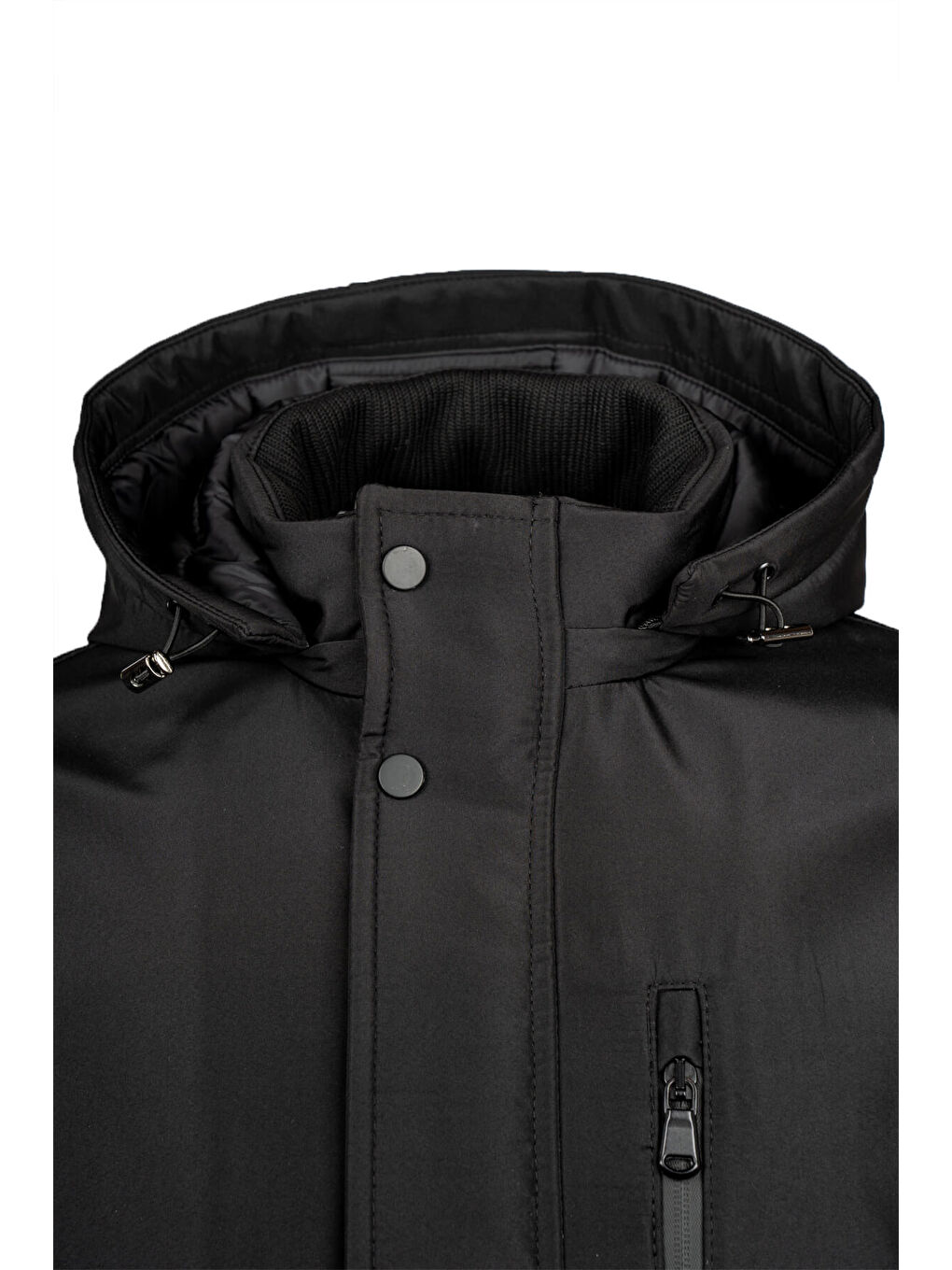 Siyah Regular Fit Hakim Yaka Kapüşonlu Kaban-2