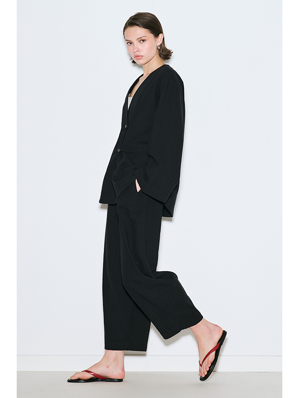 Rustik Düğmeli Kimono Siyah-1