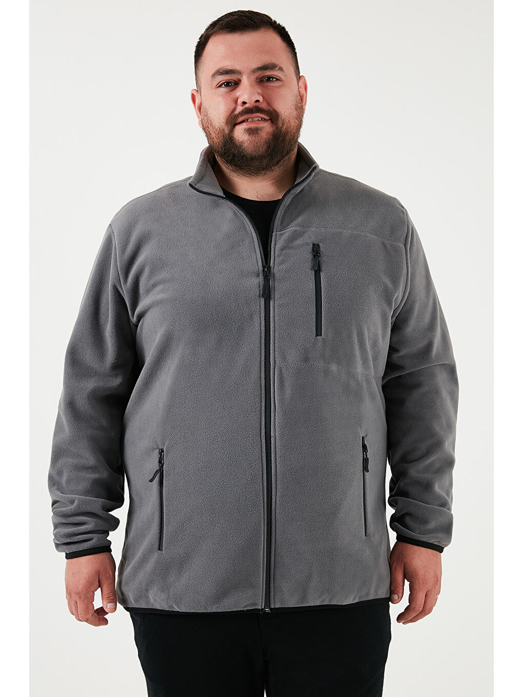 Antrasit Regular Fit Dik Yaka Fermuarlı Büyük Beden 2'li Paket Polar Hırka 5906028BS2-1