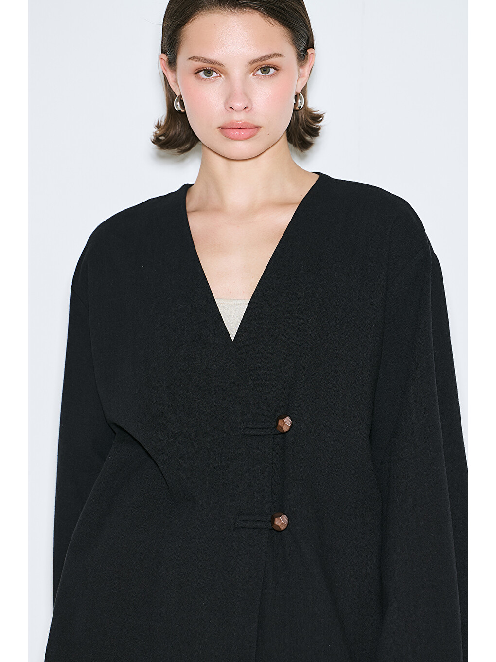 Rustik Düğmeli Kimono Siyah-2