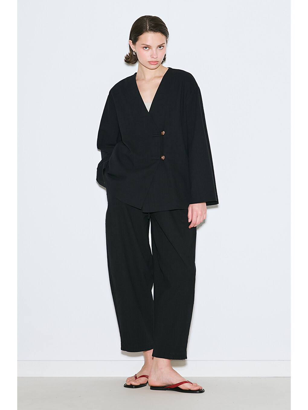 Rustik Düğmeli Kimono Siyah-4