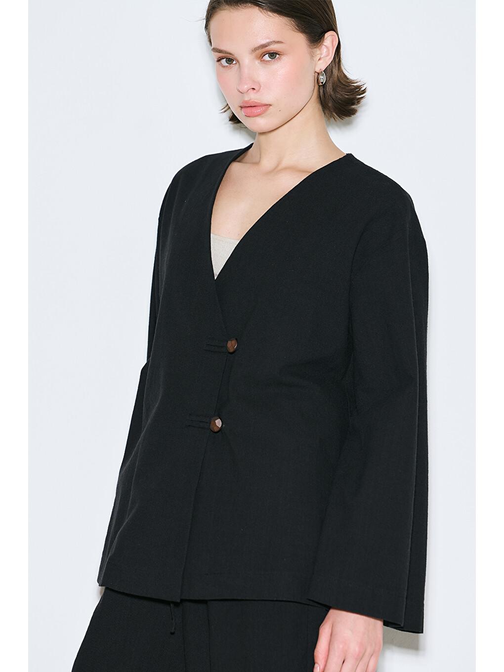 Rustik Düğmeli Kimono Siyah-5