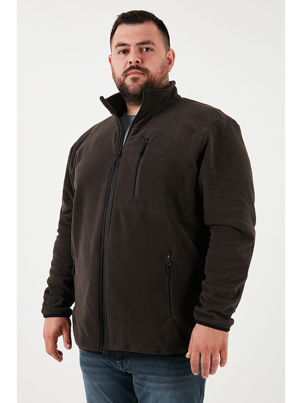 Antrasit Regular Fit Dik Yaka Fermuarlı Büyük Beden 2'li Paket Polar Hırka 5906028BS2-2