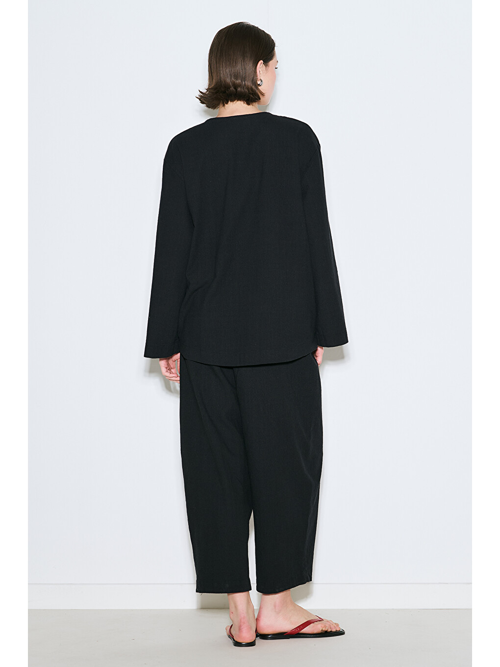Rustik Düğmeli Kimono Siyah-6