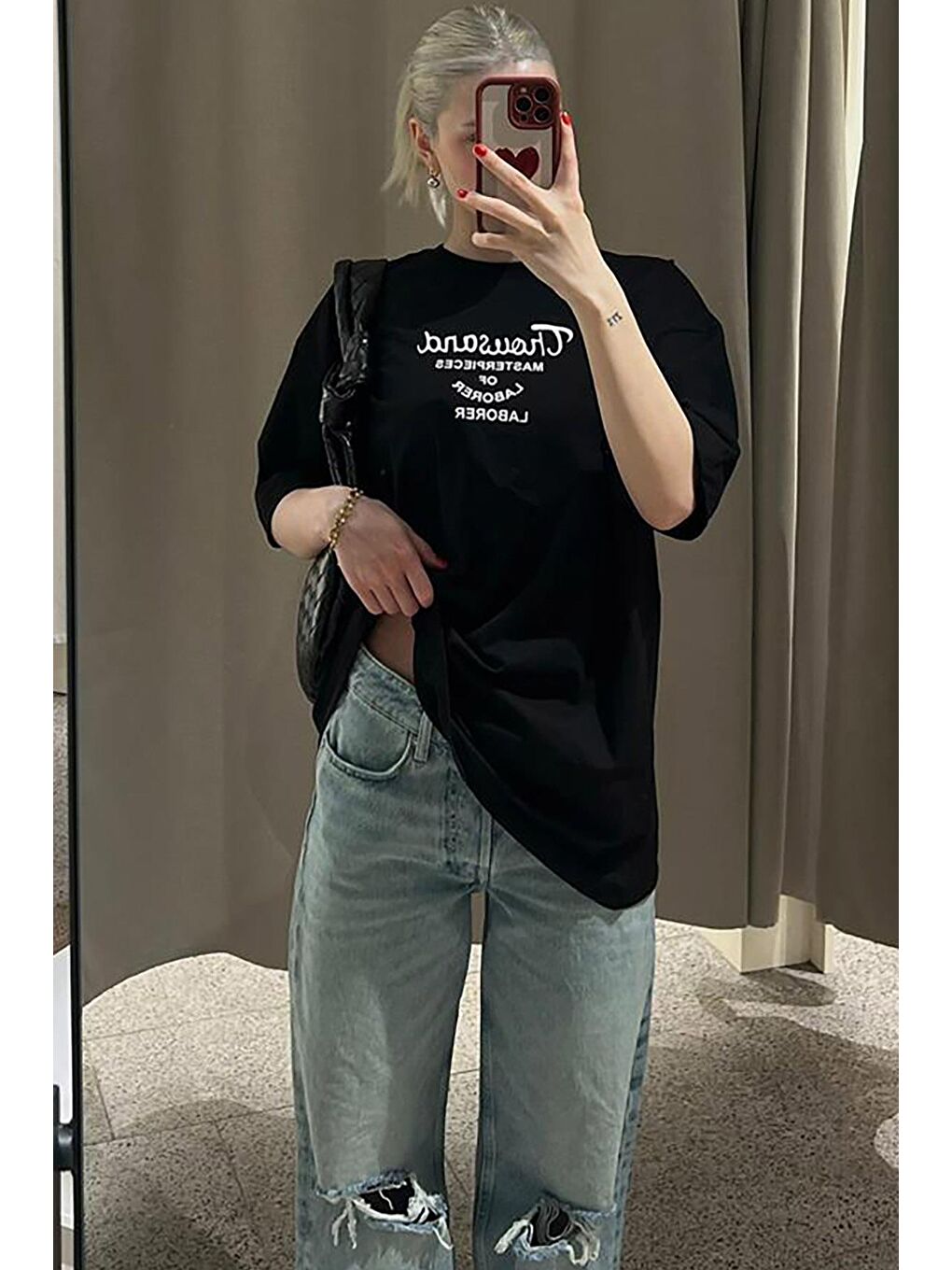 Siyah Baskılı Kadın Tişört Mg1978-1