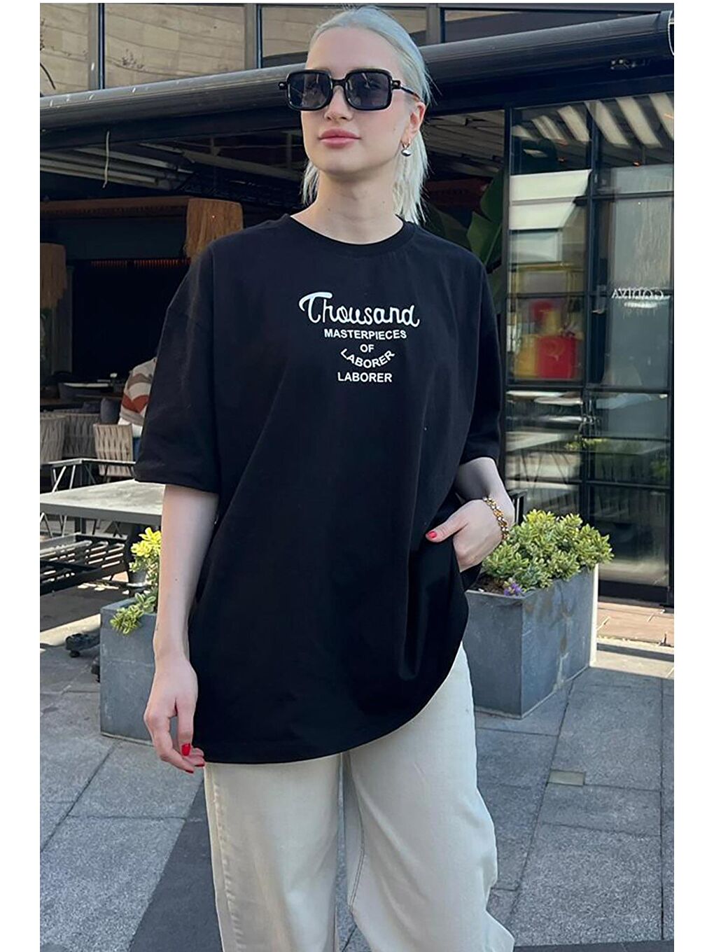 Siyah Baskılı Kadın Tişört Mg1978-2