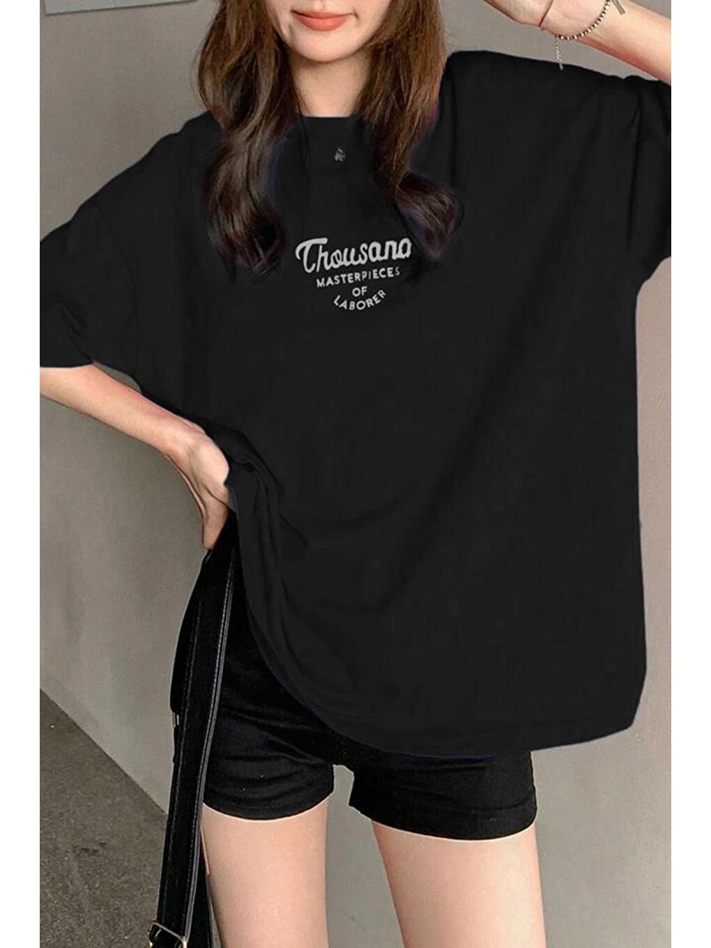 Siyah Baskılı Kadın Tişört Mg1978-3