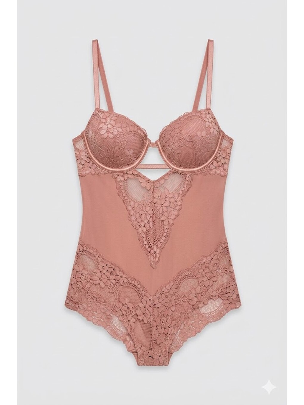 Kahverengi Push Up Dantel Detaylı Bodysuit C15098 Kiremit