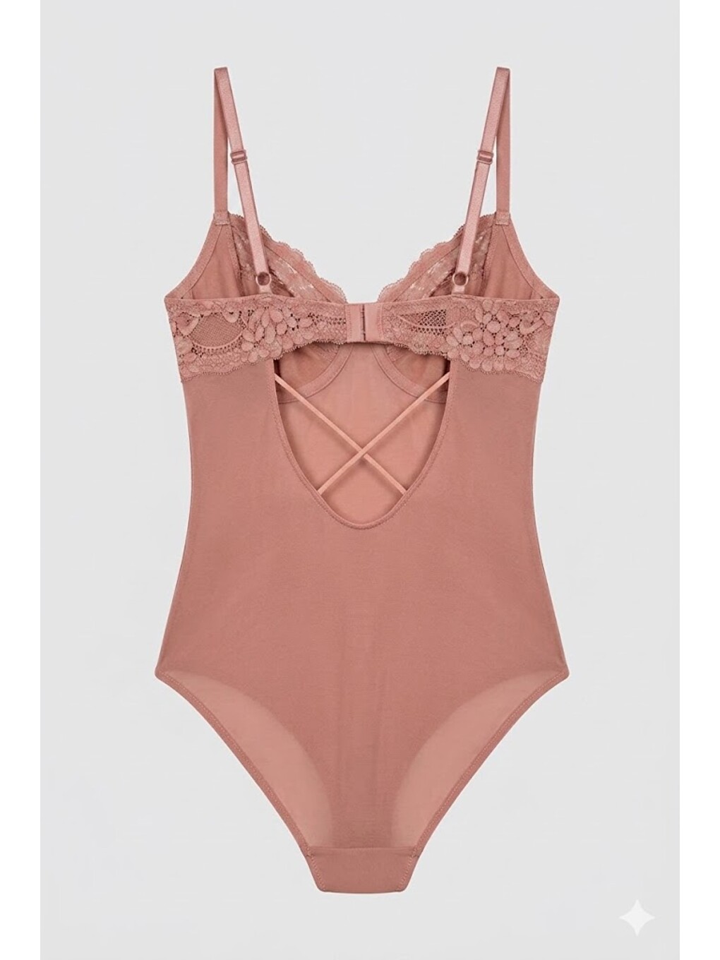 Kahverengi Push Up Dantel Detaylı Bodysuit C15098 Kiremit-1