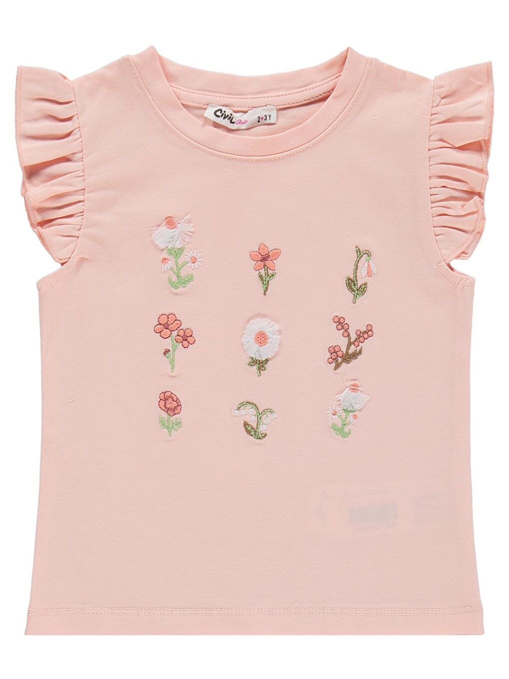 Pembe Girls Çiçek Nakışlı 2-5 Yaş Takım - Somon-Açık Kiremit-1