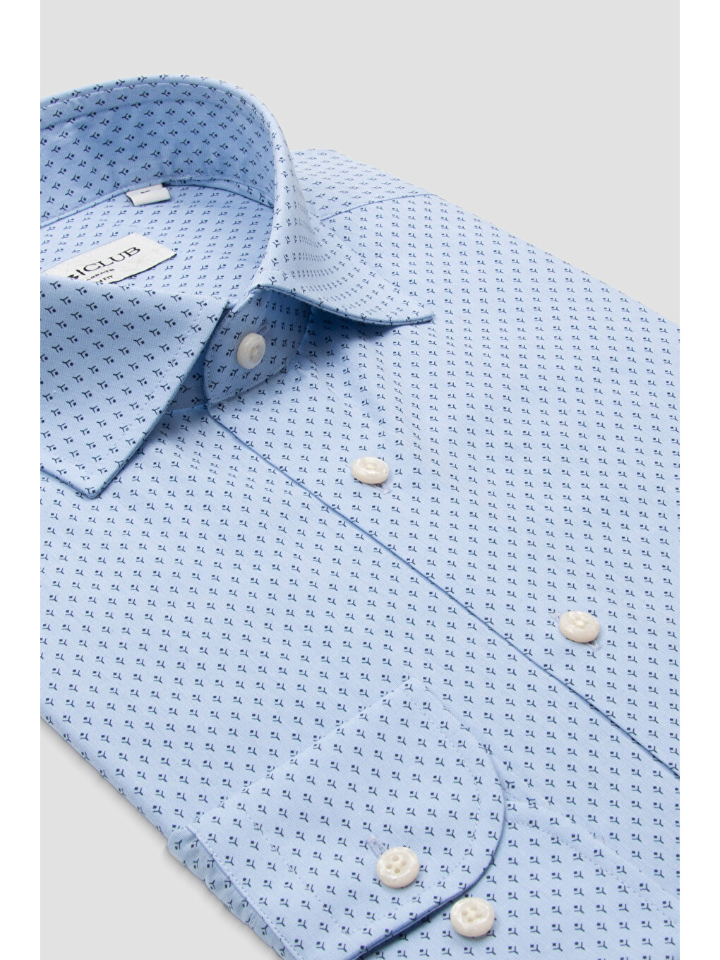 Oscar Poplin Pamuklu Slim Fit Açık Mavi Klasik Yaka Erkek Baskılı Gömlek-3