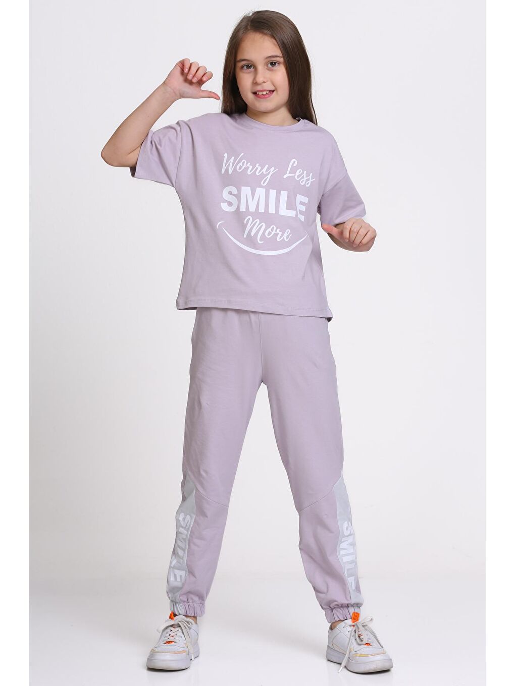 Lila Wory Less Smile More Baskılı 5-9 Yaş Takım - 2442-2