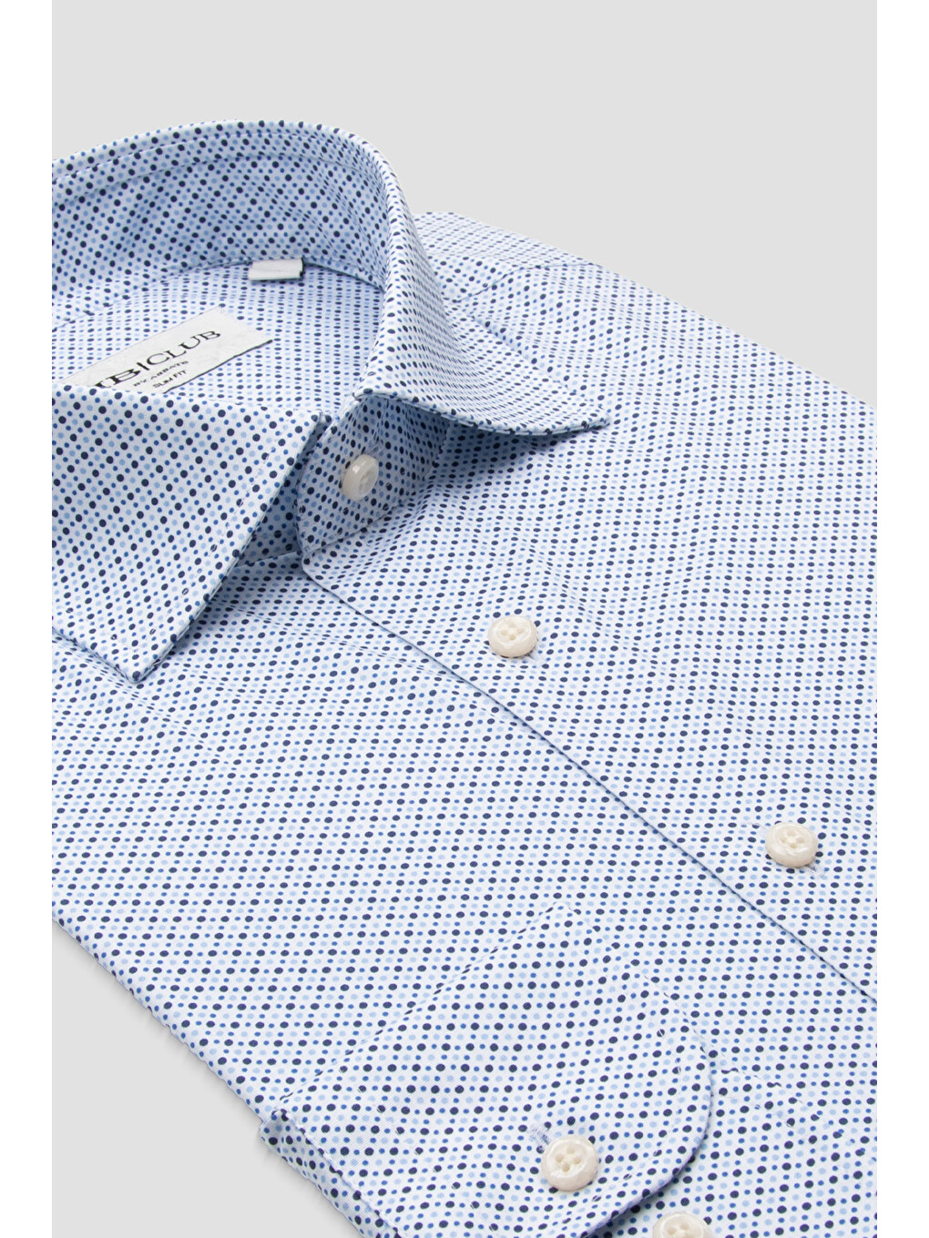 Oscar Poplin Stretch Pamuk Karışımlı Slim Fit Mavi Klasik Yaka Erkek Baskılı Gömlek-3