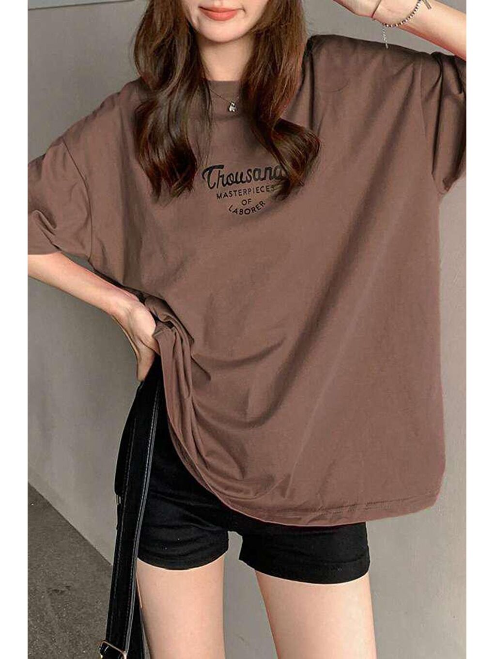 Kahverengi Baskılı Kadın Tişört Mg1978-4