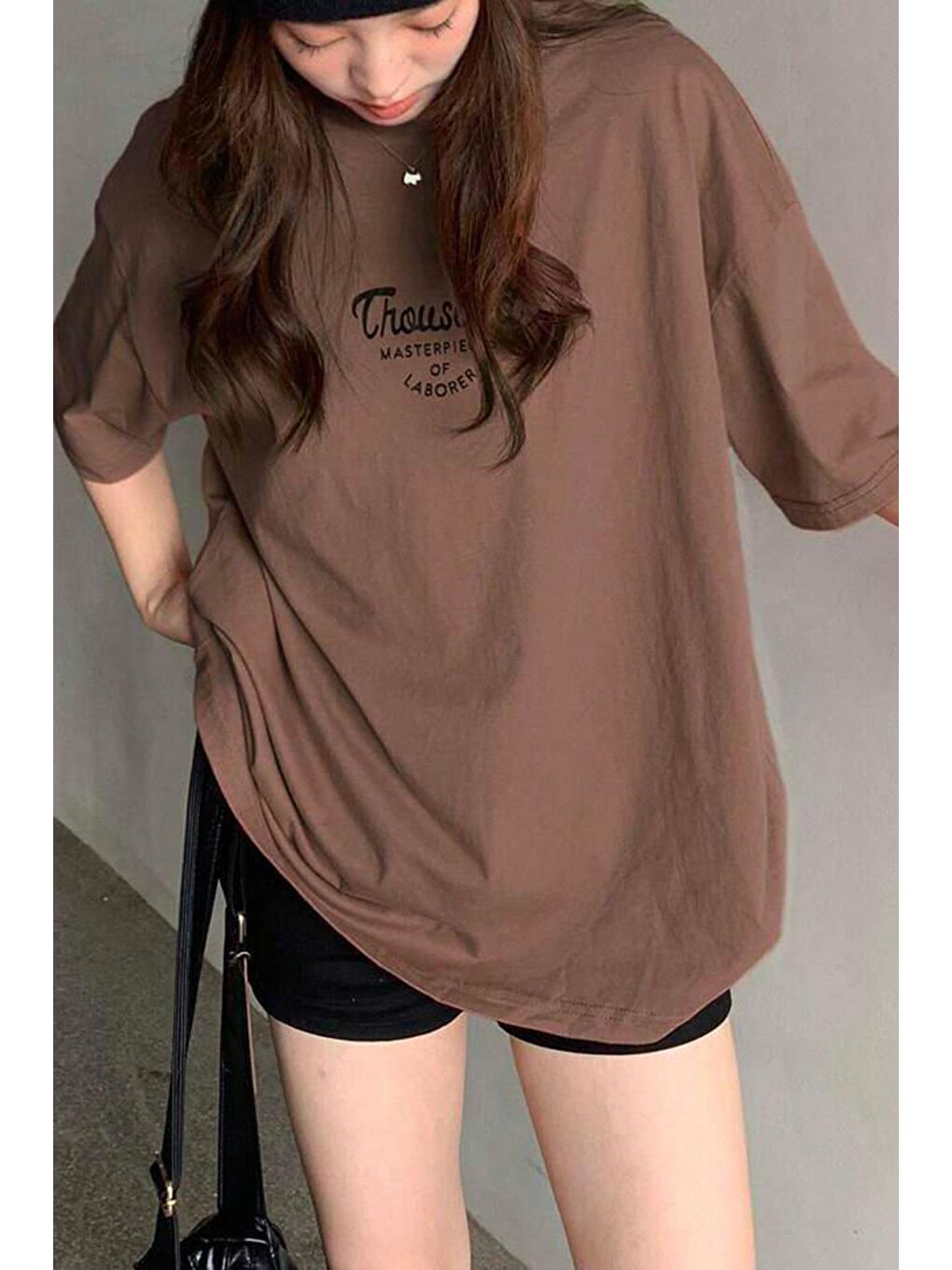 Kahverengi Baskılı Kadın Tişört Mg1978-6