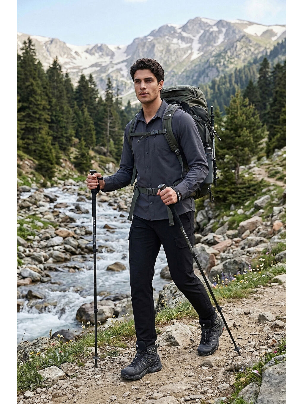 Siyah Normal Bel Dar Paça Su İtici Trekking ve Kurye Pantolon 693719