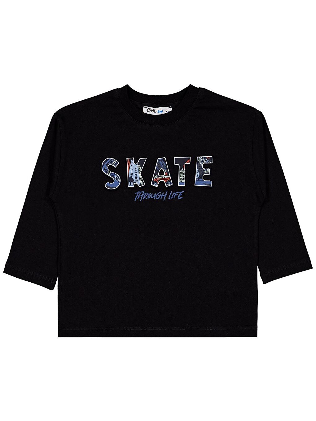 Boys Skate Gofre Baskılı 2-5 Yaş Sweatshirt - Siyah