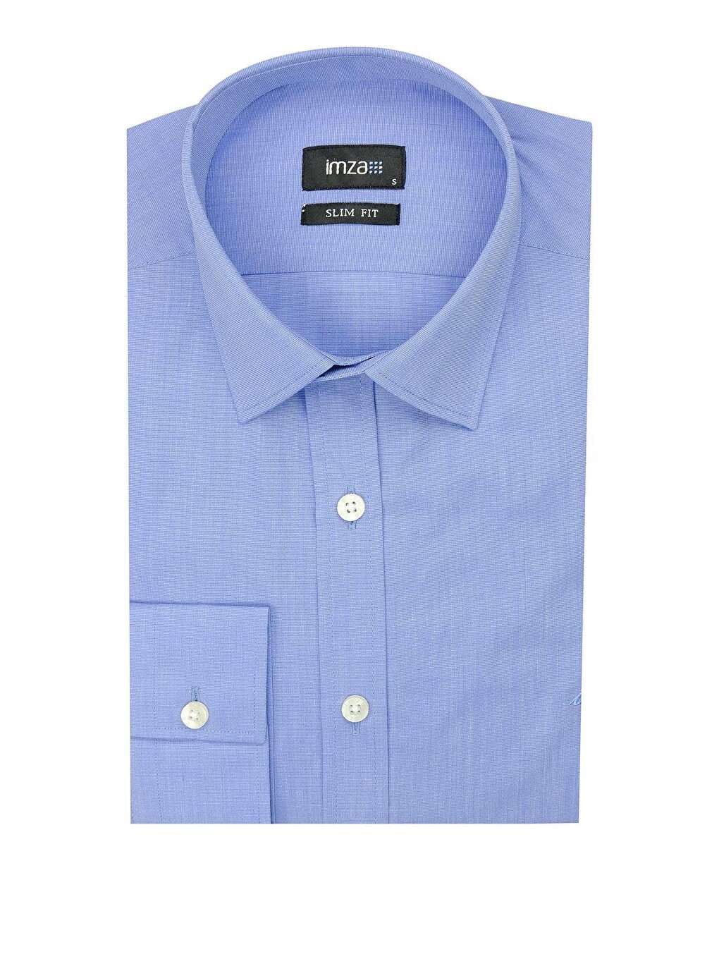 Mavi Uzun Kol Filafil Desen Filafil Sert Yaka Cepsiz Pamuklu Basic Slim Fit Gömlek 1004245008