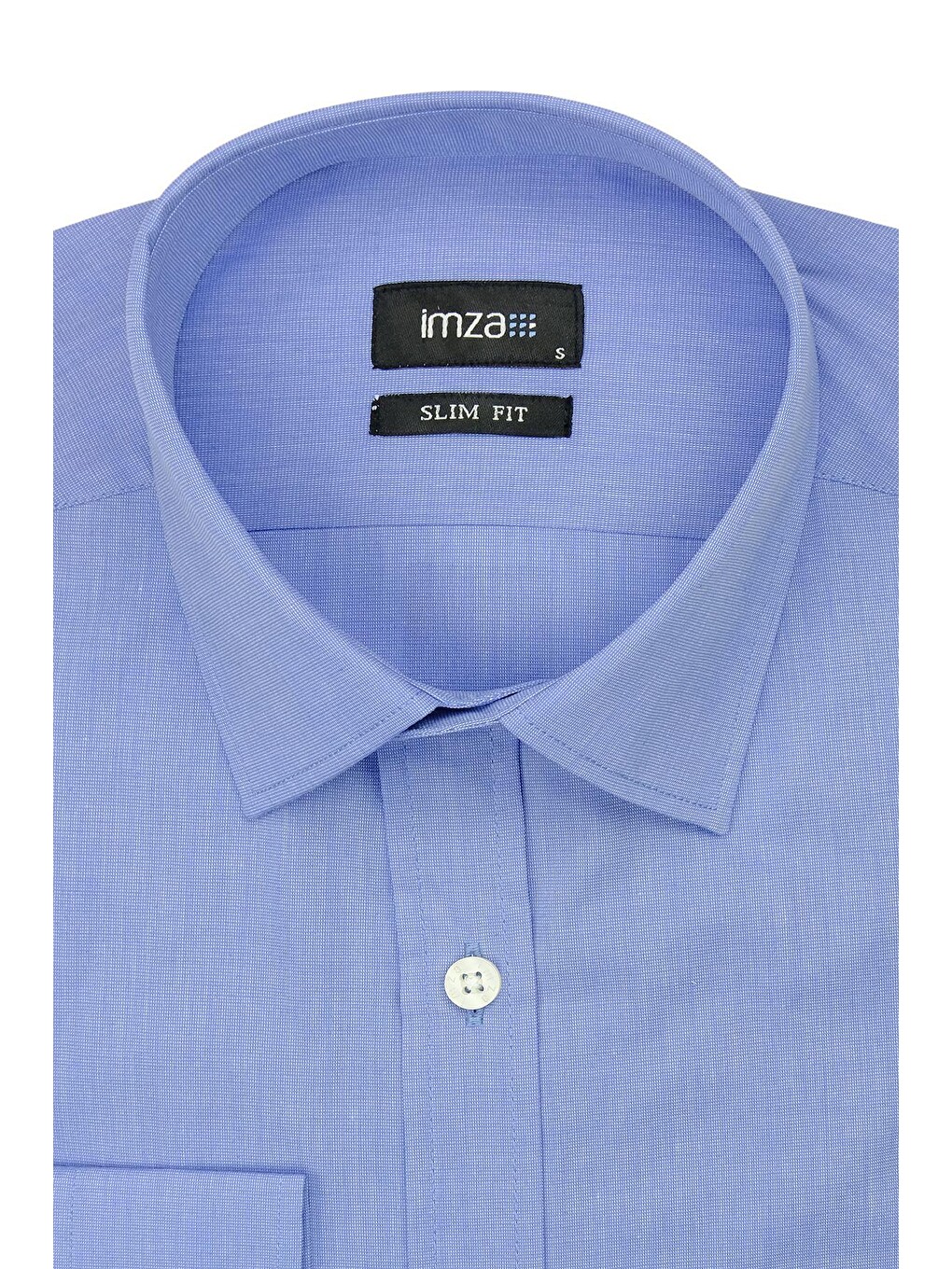 Mavi Uzun Kol Filafil Desen Filafil Sert Yaka Cepsiz Pamuklu Basic Slim Fit Gömlek 1004245008-1